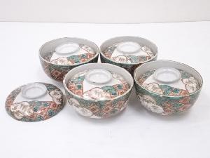 明治期　伊万里焼　錦手蓋茶碗4客